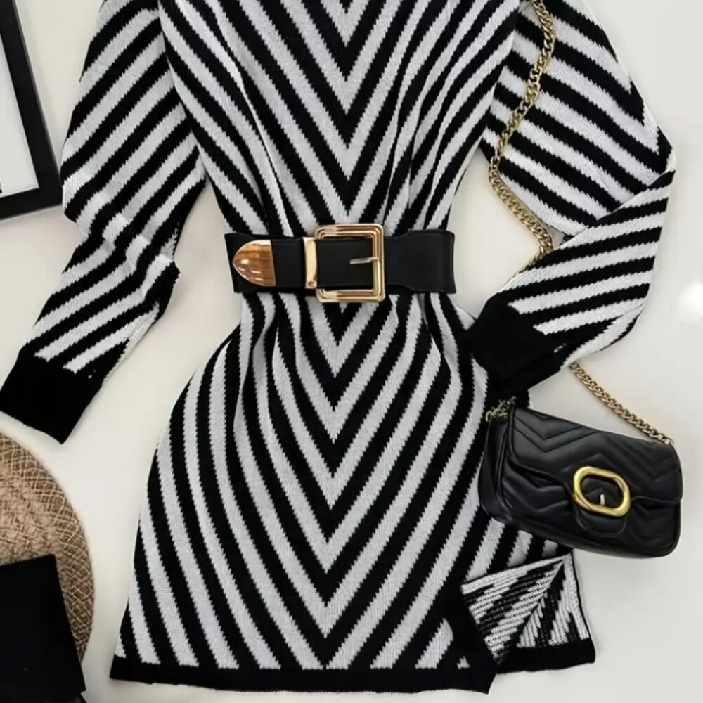 Women'S Elegant & Diagonal Stripe Turtleneck Sweater - Soft Long Sleeve Winter - Picture 3 of 3